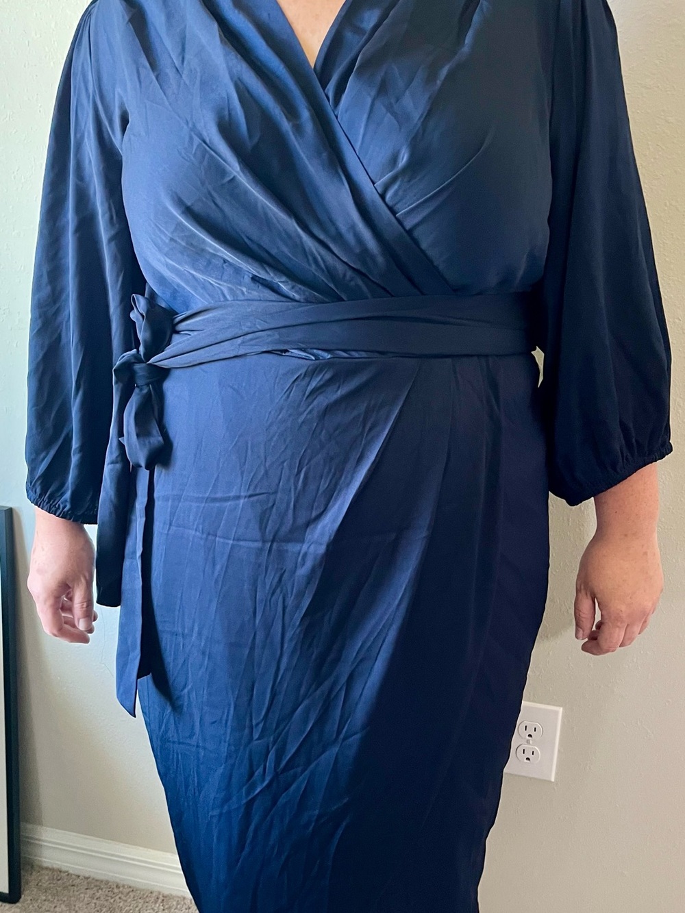 City Chic Opulent Deep Navy Wrap Midi Dress with Tie Waist L/20 NWT